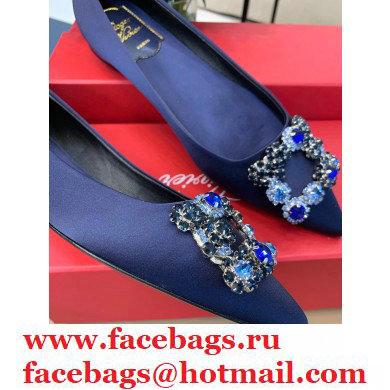 Roger Vivier Flower Strass Buckle Ballerinas in Satin Dark Blue