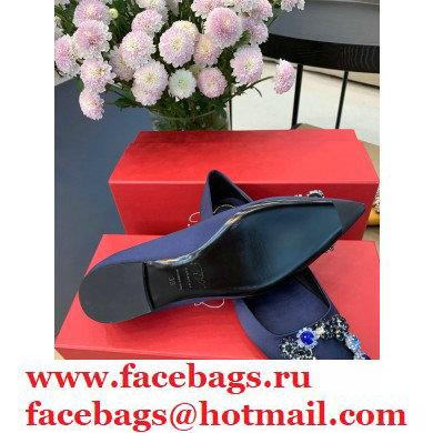 Roger Vivier Flower Strass Buckle Ballerinas in Satin Dark Blue