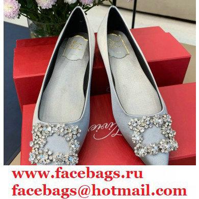 Roger Vivier Flower Strass Buckle Ballerinas in Satin Gray