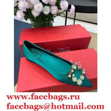 Roger Vivier Flower Strass Buckle Ballerinas in Satin Green