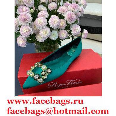 Roger Vivier Flower Strass Buckle Ballerinas in Satin Green