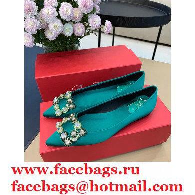 Roger Vivier Flower Strass Buckle Ballerinas in Satin Green