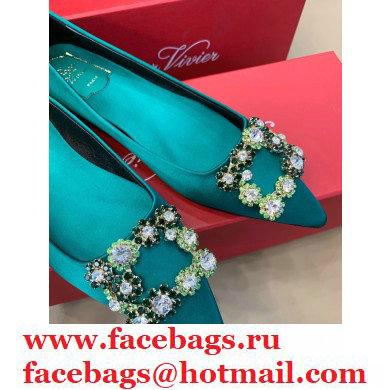 Roger Vivier Flower Strass Buckle Ballerinas in Satin Green