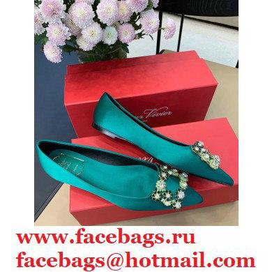 Roger Vivier Flower Strass Buckle Ballerinas in Satin Green