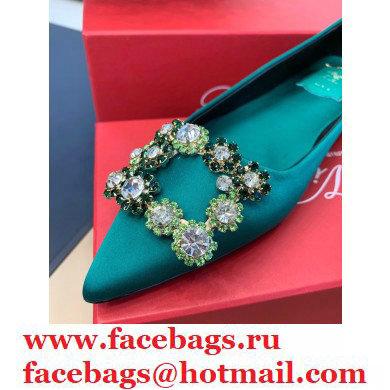 Roger Vivier Flower Strass Buckle Ballerinas in Satin Green