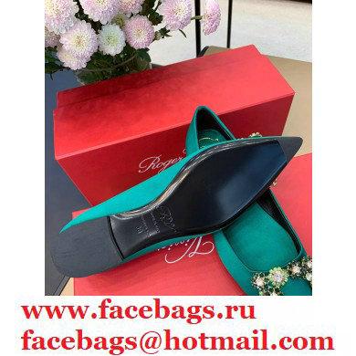 Roger Vivier Flower Strass Buckle Ballerinas in Satin Green