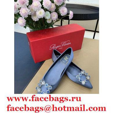 Roger Vivier Flower Strass Buckle Ballerinas in Satin Light Blue