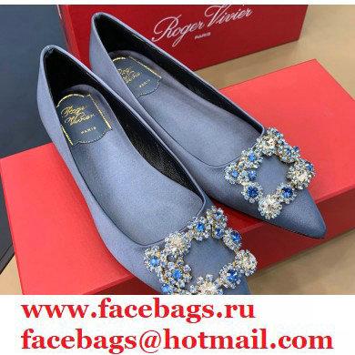 Roger Vivier Flower Strass Buckle Ballerinas in Satin Light Blue