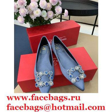 Roger Vivier Flower Strass Buckle Ballerinas in Satin Light Blue