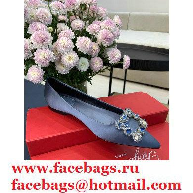 Roger Vivier Flower Strass Buckle Ballerinas in Satin Light Blue