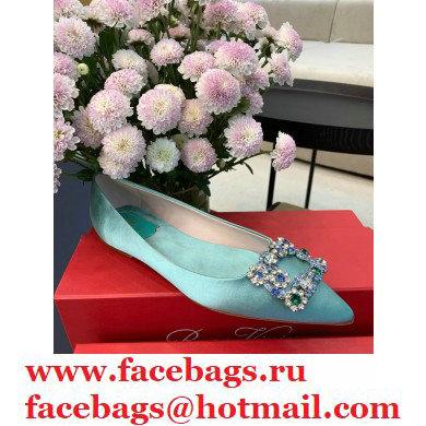 Roger Vivier Flower Strass Buckle Ballerinas in Satin Light Green