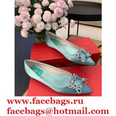 Roger Vivier Flower Strass Buckle Ballerinas in Satin Light Green