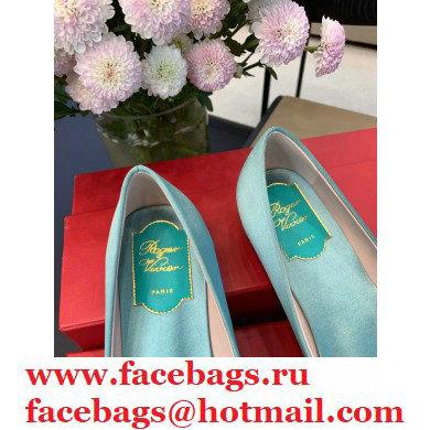 Roger Vivier Flower Strass Buckle Ballerinas in Satin Light Green