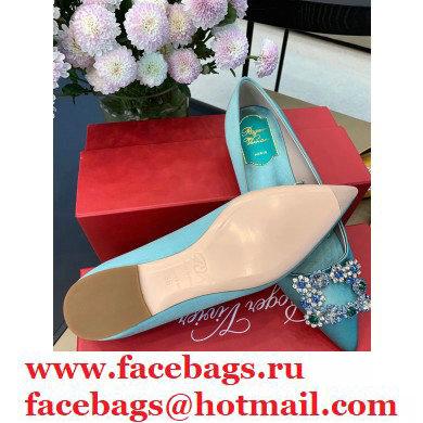 Roger Vivier Flower Strass Buckle Ballerinas in Satin Light Green