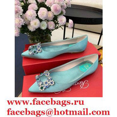 Roger Vivier Flower Strass Buckle Ballerinas in Satin Light Green