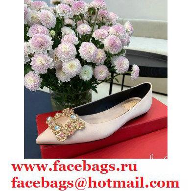 Roger Vivier Flower Strass Buckle Ballerinas in Satin Nude Pink