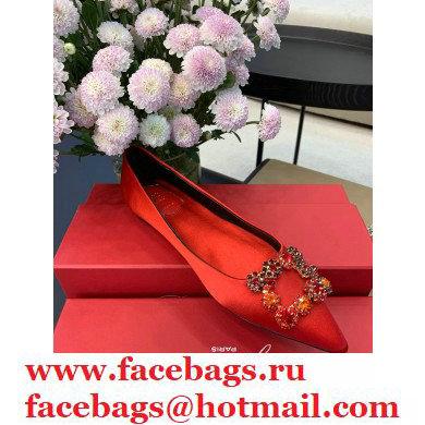 Roger Vivier Flower Strass Buckle Ballerinas in Satin Red