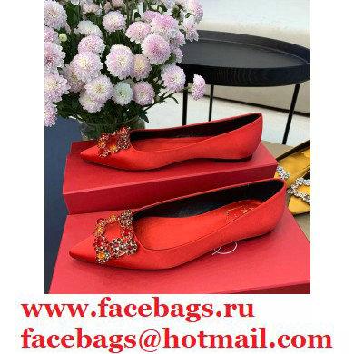 Roger Vivier Flower Strass Buckle Ballerinas in Satin Red