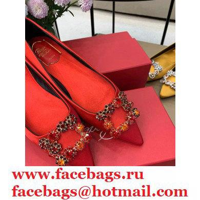 Roger Vivier Flower Strass Buckle Ballerinas in Satin Red