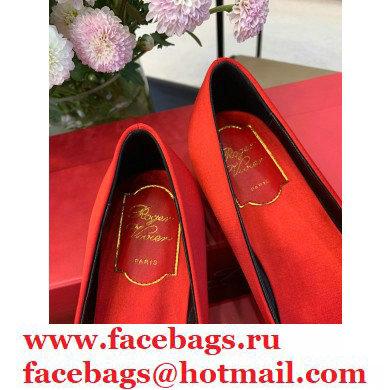 Roger Vivier Flower Strass Buckle Ballerinas in Satin Red