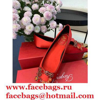 Roger Vivier Flower Strass Buckle Ballerinas in Satin Red