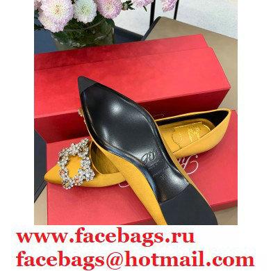 Roger Vivier Flower Strass Buckle Ballerinas in Satin Yellow