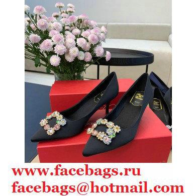 Roger Vivier Heel 6.5cm Flower Strass Buckle Pumps in Satin Black 01