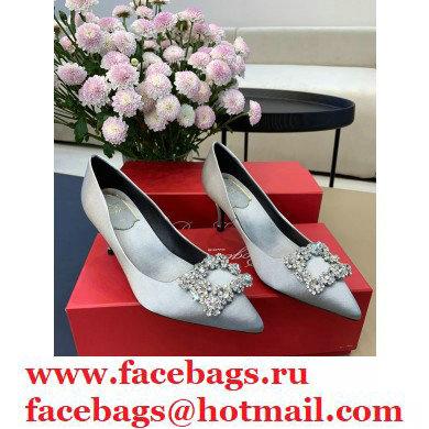 Roger Vivier Heel 6.5cm Flower Strass Buckle Pumps in Satin Gray