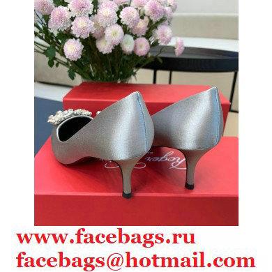 Roger Vivier Heel 6.5cm Flower Strass Buckle Pumps in Satin Gray