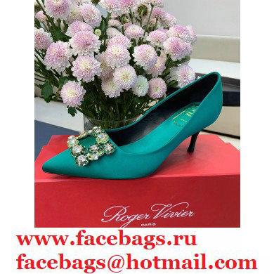 Roger Vivier Heel 6.5cm Flower Strass Buckle Pumps in Satin Green