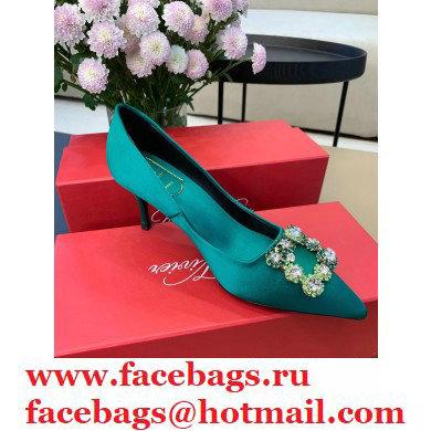 Roger Vivier Heel 6.5cm Flower Strass Buckle Pumps in Satin Green