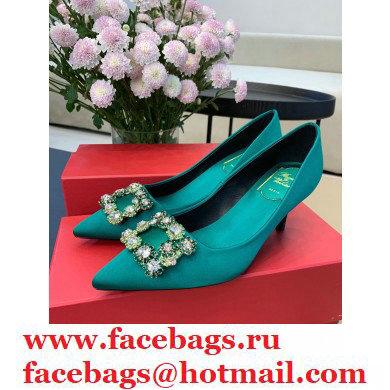 Roger Vivier Heel 6.5cm Flower Strass Buckle Pumps in Satin Green