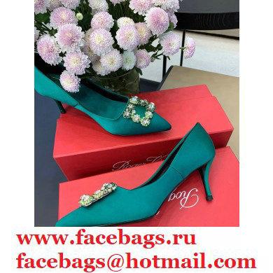 Roger Vivier Heel 6.5cm Flower Strass Buckle Pumps in Satin Green