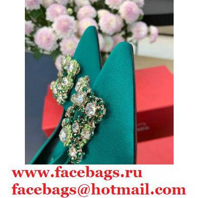 Roger Vivier Heel 6.5cm Flower Strass Buckle Pumps in Satin Green