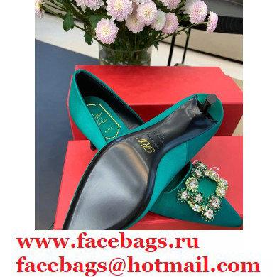 Roger Vivier Heel 6.5cm Flower Strass Buckle Pumps in Satin Green