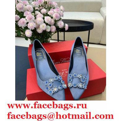 Roger Vivier Heel 6.5cm Flower Strass Buckle Pumps in Satin Light Blue