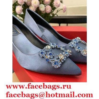 Roger Vivier Heel 6.5cm Flower Strass Buckle Pumps in Satin Light Blue