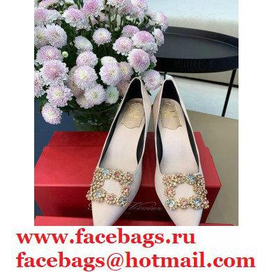 Roger Vivier Heel 6.5cm Flower Strass Buckle Pumps in Satin Nude Pink