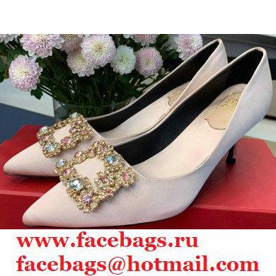 Roger Vivier Heel 6.5cm Flower Strass Buckle Pumps in Satin Nude Pink