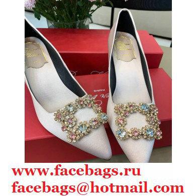 Roger Vivier Heel 6.5cm Flower Strass Buckle Pumps in Satin Nude Pink