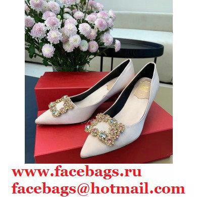 Roger Vivier Heel 6.5cm Flower Strass Buckle Pumps in Satin Nude Pink