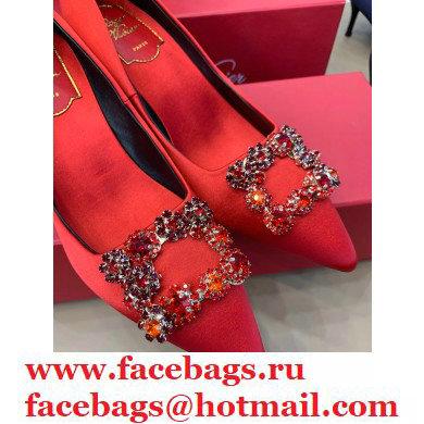 Roger Vivier Heel 6.5cm Flower Strass Buckle Pumps in Satin Red