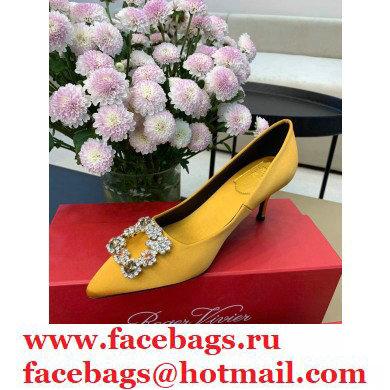 Roger Vivier Heel 6.5cm Flower Strass Buckle Pumps in Satin Yellow