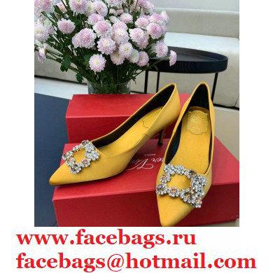 Roger Vivier Heel 6.5cm Flower Strass Buckle Pumps in Satin Yellow