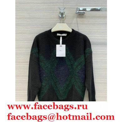 dior Black Cashmere Blend with Green and Blue Diamond Pattern sweater 2020