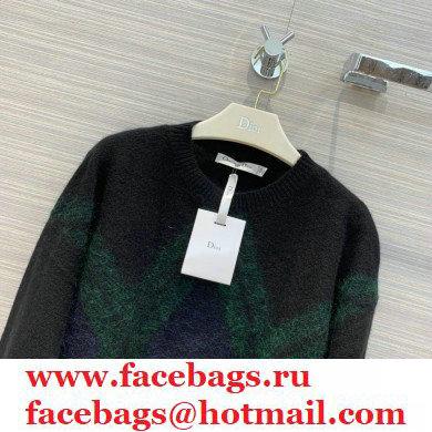 dior Black Cashmere Blend with Green and Blue Diamond Pattern sweater 2020