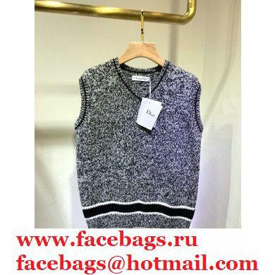 dior Blue and Gray Cashmere and Wool V-Neck Sleeveless Sweater 2020