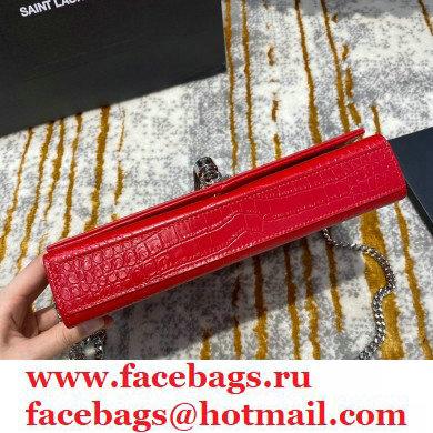 saint laurent Kate chain wallet with tassel in crocodile embossed leather 354119 red/silver