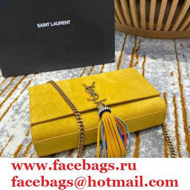 saint laurent Kate chain wallet with tassel in suede leather 501518 yellow