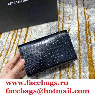 saint laurent mini Kate chain wallet with tassel in crocodile embossed leather 354120 black/gold